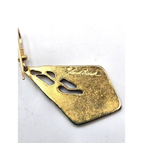 Laurel Burch signed pair of pelicans drop goldton hook earrings - Picture 3 of 7